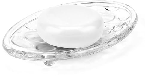 Linkidea Portasapone ovale in vetro con design a ciottoli, per doccia, bagno (trasparente)