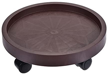 Contenitore rotondo in plastica per pallet, con ruote, supporto per vaso da fiori a 30 cm, per uso interno ed esterno, colore marrone