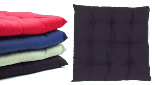 STEINWOHN 2er Set Schwarze Sitzkissen Stuhlkissen Stuhlauflagen Sitzpolster 9-Punktesteppung mit Befestigungsbänder für Innen und Außen 40x40x5 cm