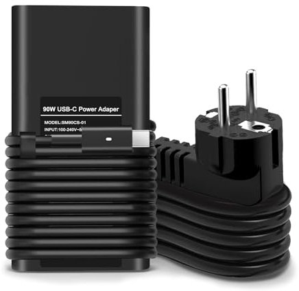 Adaptateur secteur USB C Dell 90 W, adaptateur secteur pour Dell XPS 12 13 15 17 Series 9250, Latitude Series 5175 5179, Precision, Optiplex, Chromebook, Inspiron Series, P/N Series