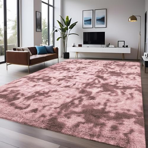 INSPIRE HOMEWARE Rugs Living Room Large 200x290 cm Soft Fluffy Tie Dye Pink Lilac Area Rugs for Bedroom Non Shedding Modern High Pile Carpet for Lounge Nursery Rug for Kids Room