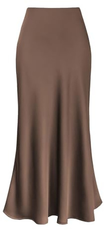 Jupe taille haute pour femme - Robe en satin solide - Fermeture éclair - Élégante prise Rock Power, café, S