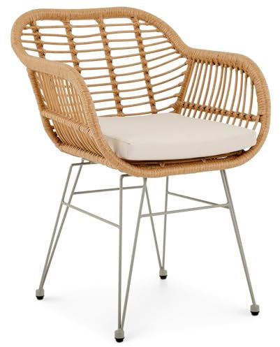 IDIMEX Gartenstuhl Paramo aus Polyrattan, Natur/beige - moderner Esszimmerstuhl in Rattan Optik, Küchenstuhl mit Sitzkissen, Korbstuhl mit robustem Metallgestell