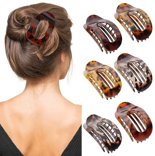 JSTHHTT 6Pcs Pinces Cheveux, Pince Plate Cheveux, Pince Cheveux Femme Plate, Pinces à Cheveux au Design Courbé pour S'allonger et Conduire, Pinces rondes pour cheveux épais et fins (Léopard)