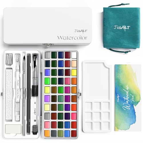 JusArt 50 Colors Watercolor Paint Set,Art Supplies Portable Paint Art Kit
