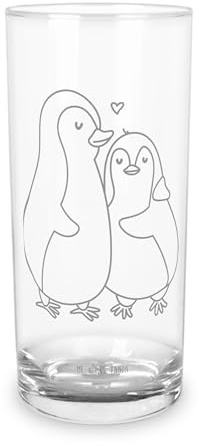 Mr. & Mrs. Panda Wasserglas Pinguin umarmen 200 ml - Geschenk, Liebe, Verknallt, Hochzeitstag, Hochzeit, Glas, Cocktailglas, Longdrinkglas, Hochzeitsgeschenk, Umarmung Verliebt, Tumbler, Wasserbecher