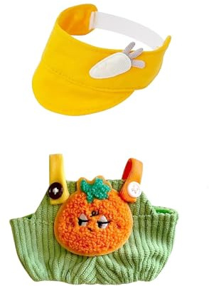 Puppenkleidung 17 cm, 2-teiliges Set mit orange Latzhose und gelber Mütze, Puppenkleidung für 17 cm Puppen, ideal für Spiel und Sammlung Kleid, um Puppen zu Beeindrucken(Ohne Puppe)