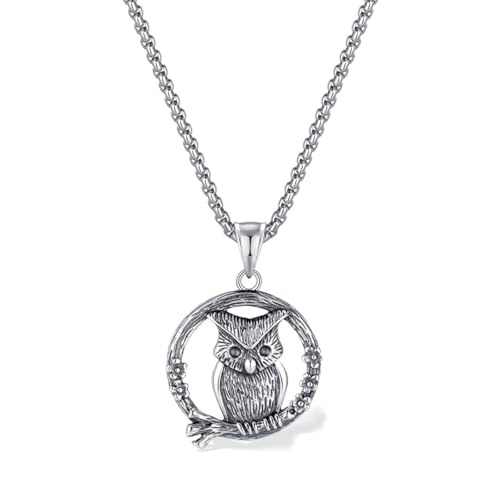 ATEIELLI Kette Edelstahl mit Eulen Anhänger Halskette Damen Herren Modeschmuck im Retro-Stil c111