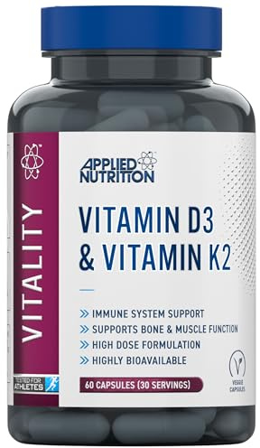 Applied Nutrition – Vitamin D3 & K2 – High Dose Formula – Best Immune Support – Best Bone & Muscle Function – Calcium Optimization & Highly Bioavailable (60 Capsules – 30 Servings)