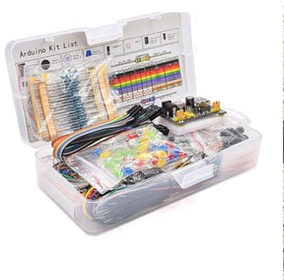 Compatible con Arduino UNO R3 Kit de inicio, Componentes electrónicos, Placa, Sensores, LEDs, Placa de pruebas, Cables de puente, Fuente de alimentación, Resistencias, tapas de teclas