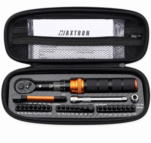 WAXTRON Drehmomentschlüssel Set für Fahrrad, 1/4 Zoll, 2-20 Nm, 35-teilig | ±3% ISO Genauigkeit, 0,15 Nm Feineinstellung, 72-Zahn Ratsche, inkl. Verlängerung und S2 Bits
