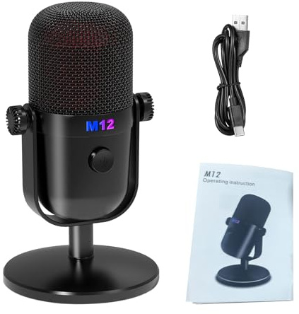 Aumotop Microphone de Jeu à Condensateur USB, qualité Sonore Haute fidélité pour Diffusion en Direct, Création de Musique, Podcast, Micro PC, pour Joueurs et Streamers, Plastique Noir, 1 Jeu