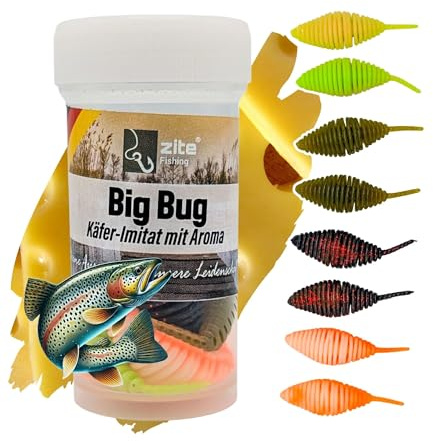Zite Fishing Big Bug Forellenköder Gummi | Käfer-Imitat 5 cm 8 Stück | Knoblauch & Käse Flavour | Made in Germany | Phthalatfrei | UL Twitchköder am Tungsten Jighaken
