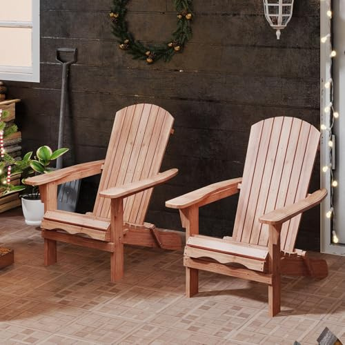 GOPLUS Chaise Adirondack, Chaise d'Extérieur Pliable avec Cadre en Bois Massif, Dossier Incurvé et Accoudoirs Larges, Capacité 180 Kg, pour Terrasse, Jardin, Bord de Piscine (2, Naturel)