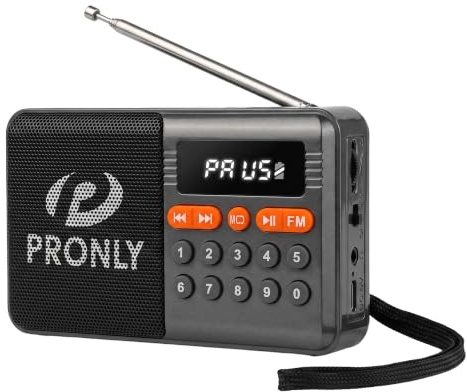PRONLY Pocket FM Radio, Tragbares Bluetooth Radio mit LED-Display, Schwarz | Senderspeicher, Kopfhöreranschluss, USB/TF-Karte MP3-Wiedergabe, Radio Batteriebetrieben mit Akku