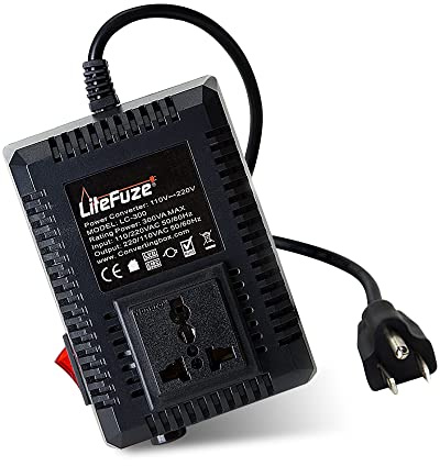 LiteFuze - 300W Reise-Spannungswandler 220/110V auf 110/220V mit Typ B Stecker, kompatibel mit Glätteisen, Kamera, Laptop und mehr