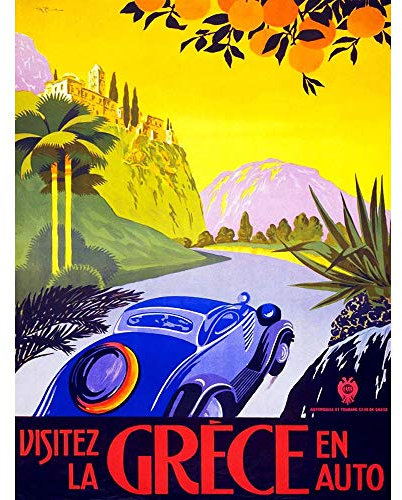Wee Blue Coo Travel Visit Greece By Car Sun France Vintage Art Print Poster Wall Decor Kunstdruck Poster Wand-Dekor-12X16 Zoll