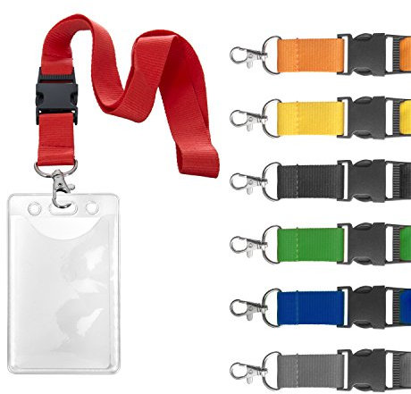 Karteo® Ausweishülle Weichplastik | vertikal | mit Schlüsselband gelb mit Karabinerhaken