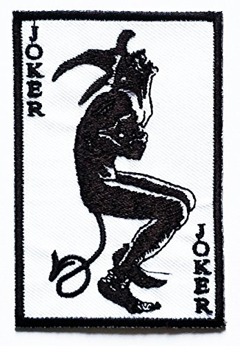 Nipitshop Patches White Joker Devil Demon Poker Cards Rockabilly Rocker Biker Skull Ghost Motorcycle Rider Novelty Patch for Clothes Backpacks T-Shirt Jeans Skirt Vests Scarf Hat