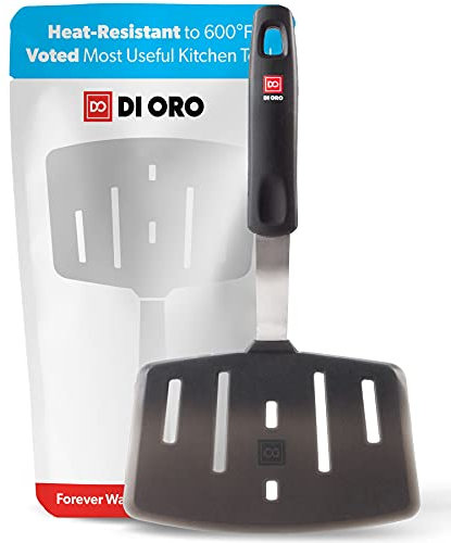 DI ORO Designer Series Wide Slotted Turner Spatula - Features 600F Heat-Resistant No-Melt Rubber Spatula Handle and Blade - Silicone for Cooking or Baking - Dishwasher Safe