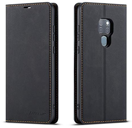 QLTYPRI Hülle für Huawei Mate 20, Premium Dünne Ledertasche Handyhülle mit Kartenfach Ständer Flip Schutzhülle Kompatibel mit Huawei Mate 20 - Schwarz