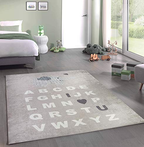 CARPETIA Kinderteppich ABC Alphabet Spielteppich mit Elefant rosa Größe 160x230 cm