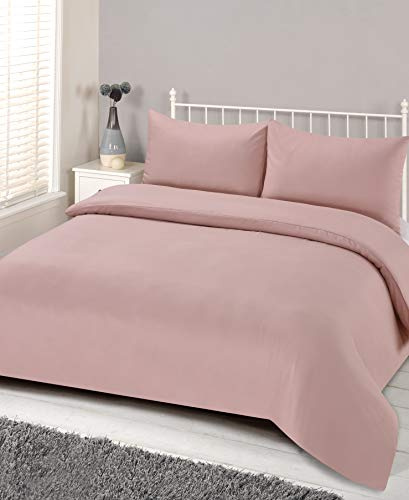 Brentfords Plain Dye Luxury Duvet Cover with Pillowcase Soft Microfibre Bedding Linen Set, Blush Pink - Single
