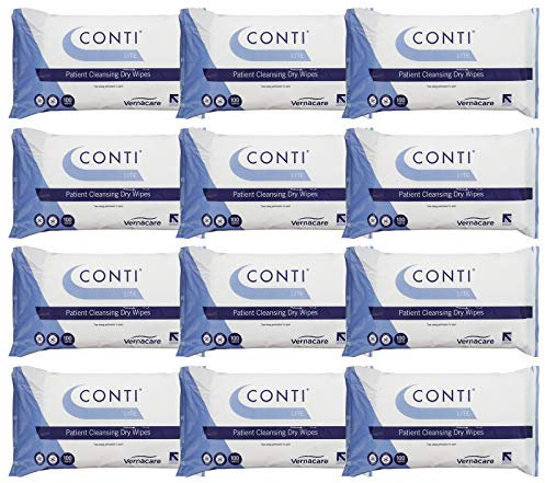 Conti Lite - Patient Cleansing Dry Wipes, Lightweight Strong Cleaning Cloths, Wipe Size 32cm x 30cm, 100 Wipes Per Pack - 12 Pack