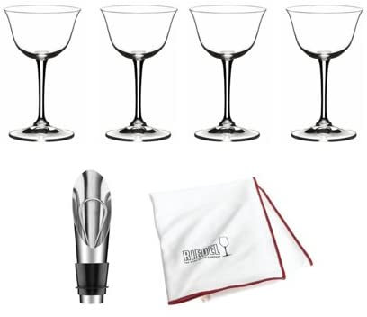 Riedel 6417/06 Drink Specific Glassware Saures Cocktailglas, 200 ml, transparent, 4 Stück inkl. Weinausgießer mit Stopper und Poliertuch-Bündel