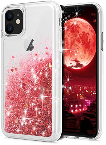 WORLDMOM for iPhone 11 Case, Double Layer Design Bling Flowing Liquid Floating Sparkle Colorful Glitter Waterfall TPU Protective Phone Case for iPhone 11 [6.1 inch 2019], Red