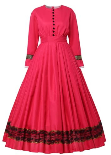 GRACEART Medievale 1860 Femme Renaissance Robe Victorienne Robe Gothique Longue Deguisement MéDieval Cosplay Medieval Vintage Jupe Retro Robe (XL, Rose Rouge)
