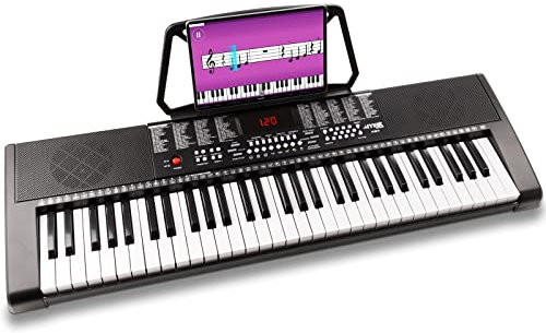 MAX KB4 Teclado Piano 61 teclas, con Pantalla LCD, Función de Grabación, 2 Altavoces Integrados, Salida de Auriculares, Entrada de Micrófono y Audio, Teclado Piano Principiantes o Piano Infantil