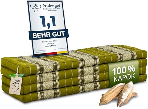 livasia Nachhaltige Klappmatratze Kapok XXL - 200x140x8cm - extrabreite Gästematratze, Faltbare Matratze doppel, ökologische Yogamatte, Gästebett klappbar, Liege Garten Balkon (Grün)