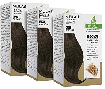 MEILAB - Tinte permanente sin amoniaco - Pack de 3 unidades - Color Castaño tabaco claro #5-77