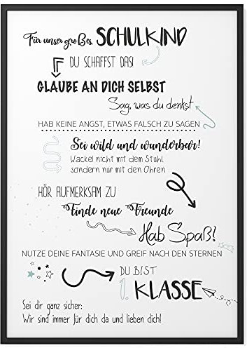 Papierschmiede® Kinderposter in A4 gerahmt im schwarzen Holzrahmen, Wanddeko für Kinderzimmer, Babyzimmer oder Spielecke, Wandbild für Jungen & Mädchen, Schulkind