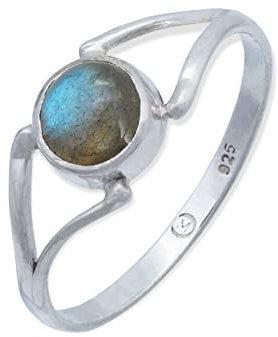 mantraroma Damen Ring Silber mit Stein Labradorit Edelstein blau schlicht modern