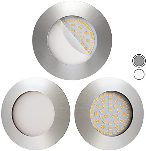 Scandinavian home 3er Set LED Einbaustrahler Dimmbar WarmDim 230V 5,8W Warmweiß 60mm - 70mm I Badezimmer geeignet ICRI 90 580lm 3100K 68mm I Edelstahldesign mit Milchglas I LED Spot flach