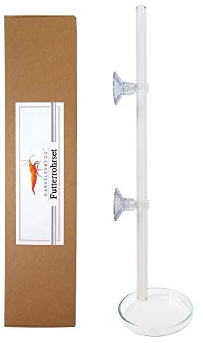 GARNELEN4YOU® Futterrohr-Set aus Laborglas | 100% Made in Germany | Rohr und Futter-Schale für Garnelenfutter | elegant schmales Design | bruchfestes Glas statt billiges Acryl