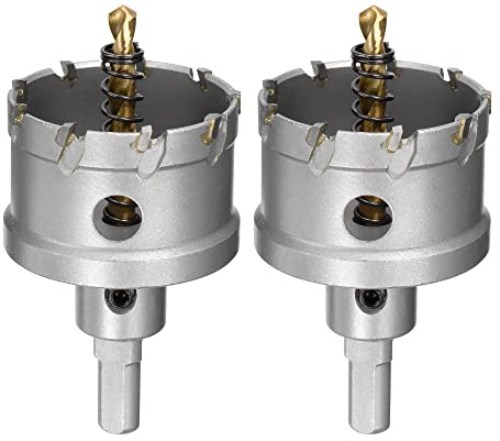 sourcing map 50mm Carbide Hole Cutter, Hole Saws for Stainless Steel Sheet Metal, Non-Slip Triangular Shank Limit Step, with Titanium Coated Center Drill, 2pcs