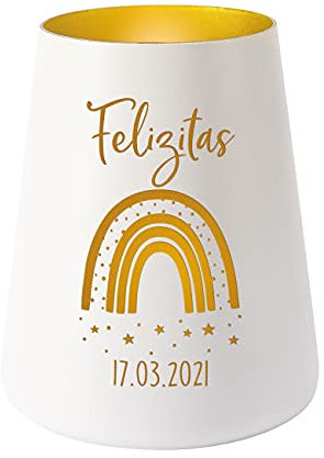 Striefchen® Babygeschenk Teelichthalter mit Gravur Regenbogen