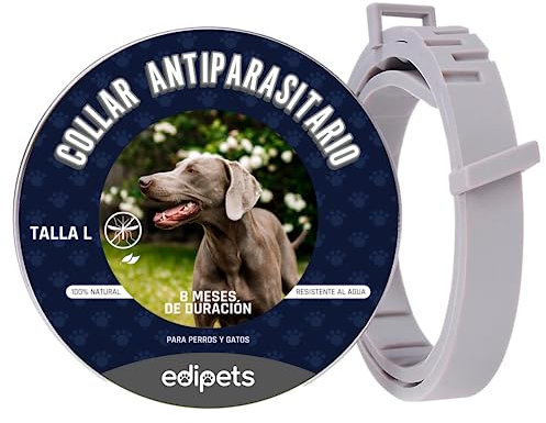 Edipets, Collar Antiparasitario Perros y Gatos, Eficaz contra Pulgas, Garrapatas, Larvas, Piojos y Mosquitos, para Mascotas Pequeñas, Medianas y Grandes. (L)