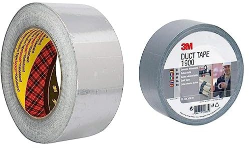 3M Aluminium-Klebeband 1436 & Gewebeklebeband 1900 in Silber-Grau 50mm x 50 m – Duct Tape/Panzerband handreißbar & wasserfest für universelle Anwendungen wie Markieren, Abdichten – 1-er Pack