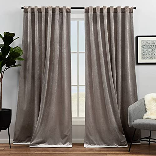 Exclusive Home Velvet Heavyweight Light Filtering Hidden Tab Top Curtain Panel Pair, 52x84, Taupe