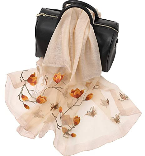 Silk Scarf Women Seidenschals Damen Shawl Satin Natural Pure Hijab Thin Masks Silk Cloth Luxury Binder Senior Handmade Seidentuch Damen Muslin Lotus Beach Scarf Beige 180 * 70CM