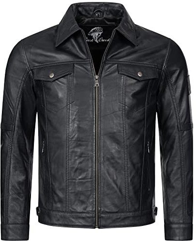 Rock Creek Herren Lederjacke Biker Jacke Echtleder Motorradjacke Leder Jacken Herrenjacke Kentkragen Winterjacke Übergangsjacke H-296 Schwarz 3XL