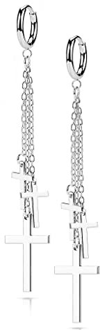 beyoutifulthings 1 Paar Damen Creolen Ohr-Hänger 3 Kreuze Ketten-Anhänger Ohr-ringe Ohr-stecker Ohringe Silber