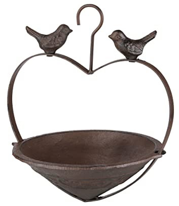 Vogelfutterstation - 25 cm x 22 cm - Hängetränke antik braun aus Gusseisen zum Aufhängen - Vogel Futter Wasser Tränke Terrasse Garten Deko