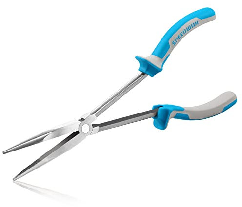 SPEEDWOX Long Reach Long Nose Pliers 11 Inches Fine Needle Nose Pliers Extra Long Reach Extended Pliers for Mechanics Technicians Contractors Non-Slip TRP Handle Serrated Jaws