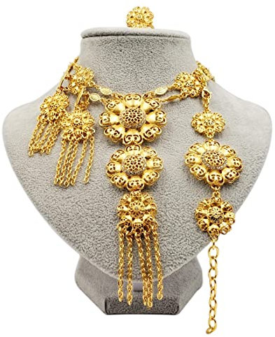 Schmuck-Sets Neue Gold Halskette Ohrringe Dubai Afrikanische Indische Braut Blumen Schmuck-Sets Halskette Set Geschenke Für Frauen