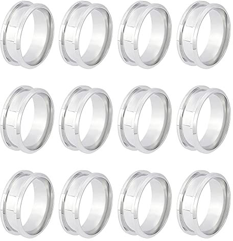 UNICRAFTALE 12 Stück Inlay Ring Größe 8 Kern Rohlinge Fingerring Edelstahl Gerillter Fingerring Mit Samtbeuteln Runder Rohlinge Ringe Für Inlay Ring Schmuck Ehering Herstellung